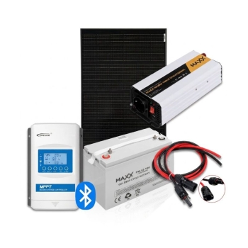 Zestaw zasilania solarnego / Panel Słonecczny130W / Przetwornica 12V - 230V - 1000W / Akumulator 100Ah